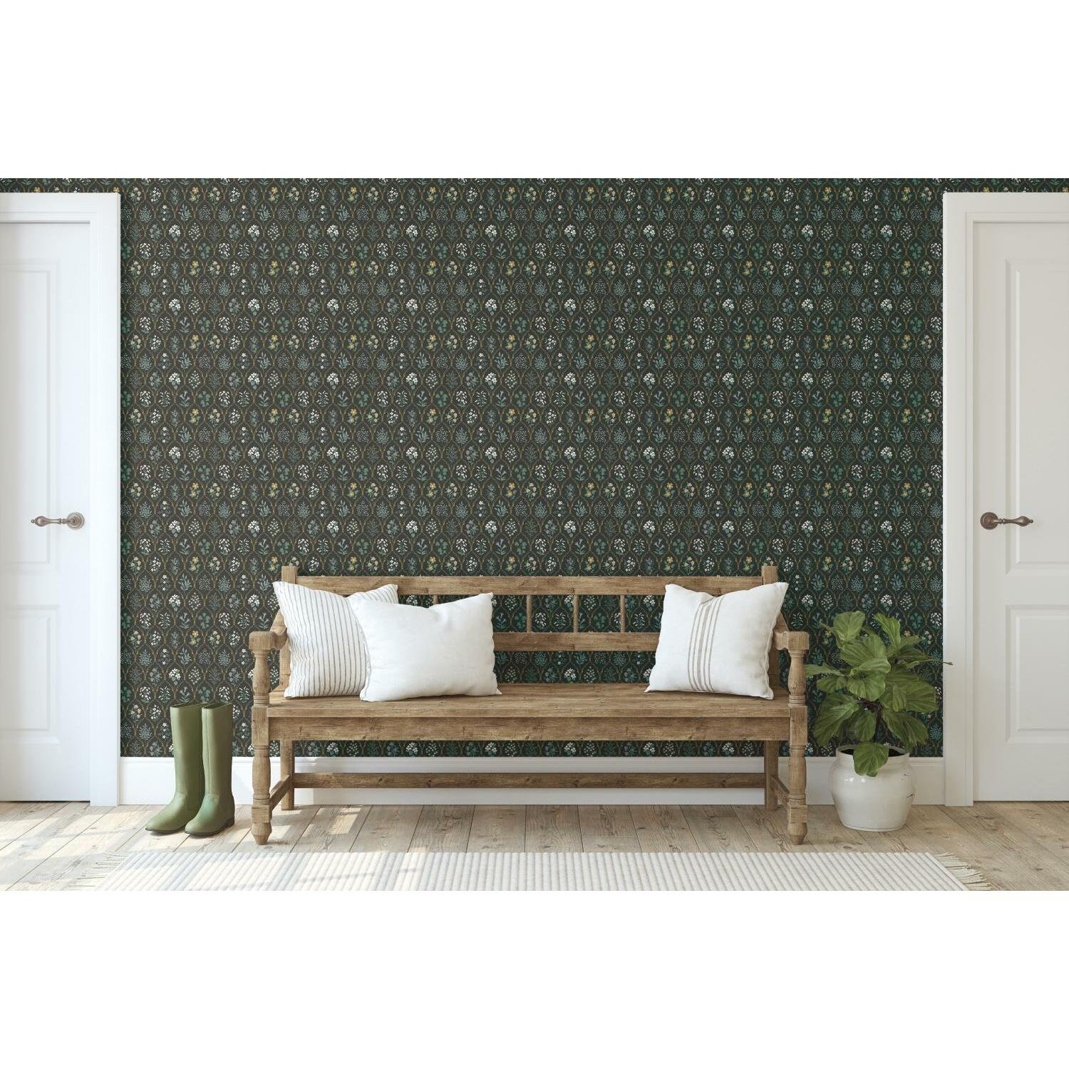 Hawthorne Wallpaper Roll, Black/Cream