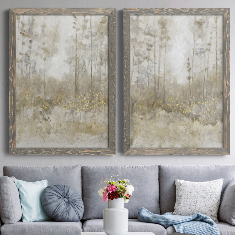 Thicket Of Trees III - ensemble de 2 peintures encadrées, Toile avec cadre gris, H 37,5 po x l 55 po x P 1,5 po