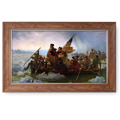 Washington Crossing The Delaware 1851 The Classic Art Reproductions,Giclee Prints Framed WallArt Decor,Faux Wood Grain With Narrow Silver Inner lip Framed