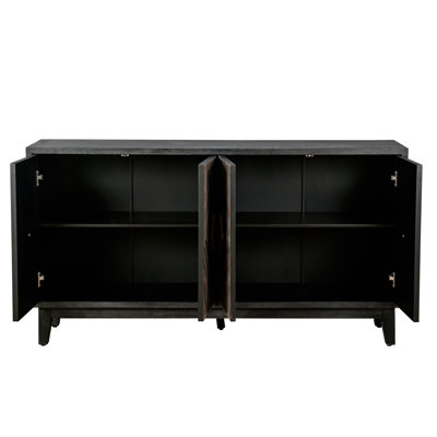 Mid Century Sideboard Buffet Cabinet With Solid Wood Legs 60" Kitchen Storage Cabinet Credenza With 4 Convex Pattern Diamond Doors And 2 Shelves Accen