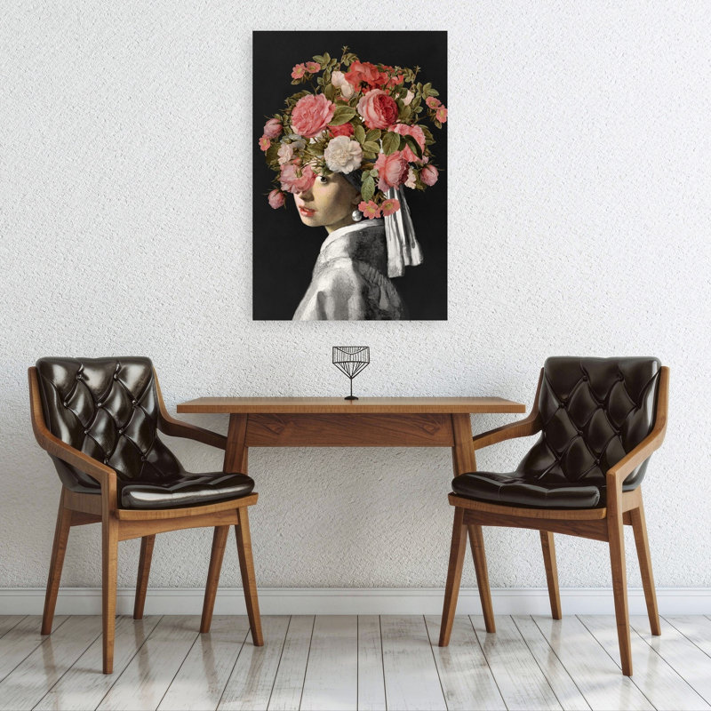 Rose Crown Portrait Classic Elegant Romantic Rose Flower Portrait Wall Art Print 1 Piece Wrapped Canvas Wall Art