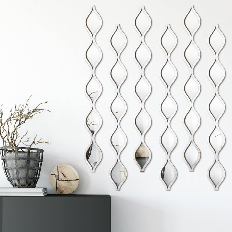6 Pcs Acrylic Teardrop Mirror Decor,Silver Edge, Silver