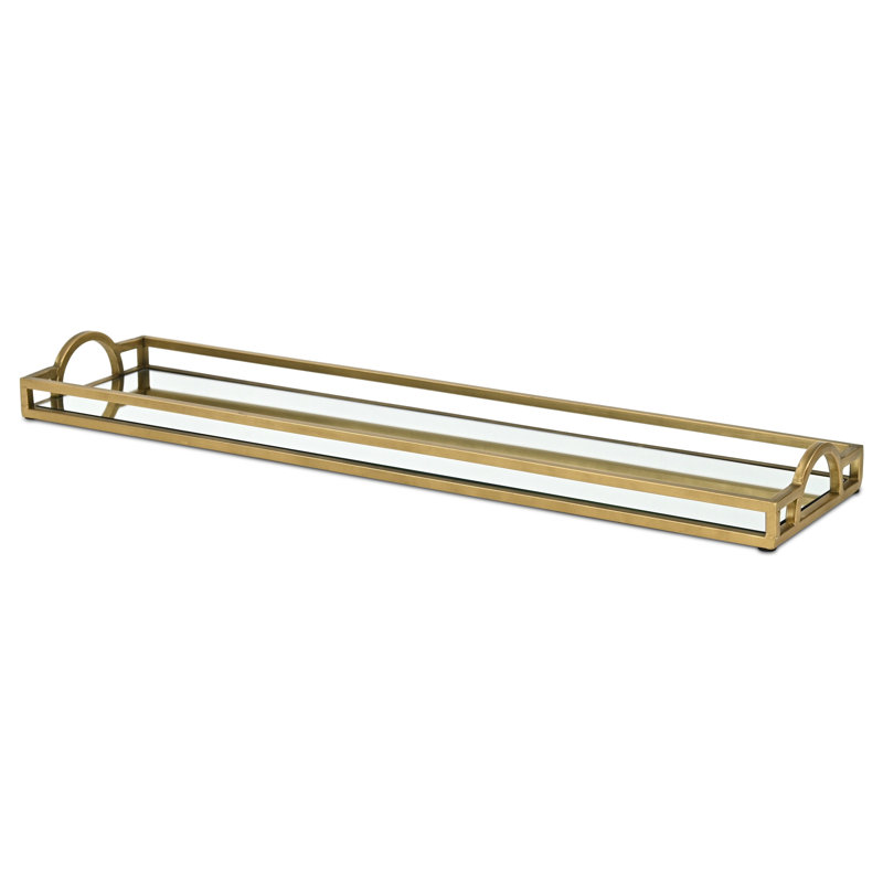 Plateau à miroir rectangulaire mince Verena - doré, Doré, L 32 po x P 7,88 po x H 1,63 po