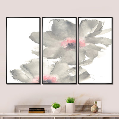 «Shabby Gray Blush Cosmo I», ensemble d'art mural encadré sur toile Shabby Elegance
