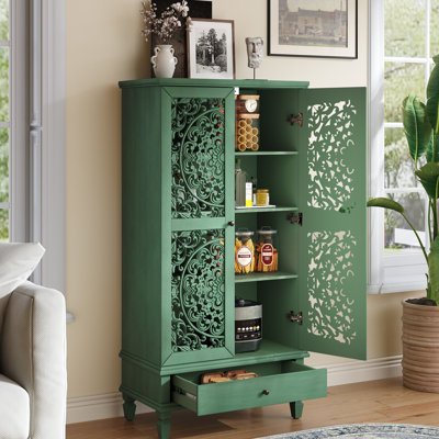 Armoire de rangement rustique de 55 po de hauteur avec tiroir, armoire décorative en bois sculpté à 2 portes avec pieds en bois massif pour le salon, le couloir et la salle à manger