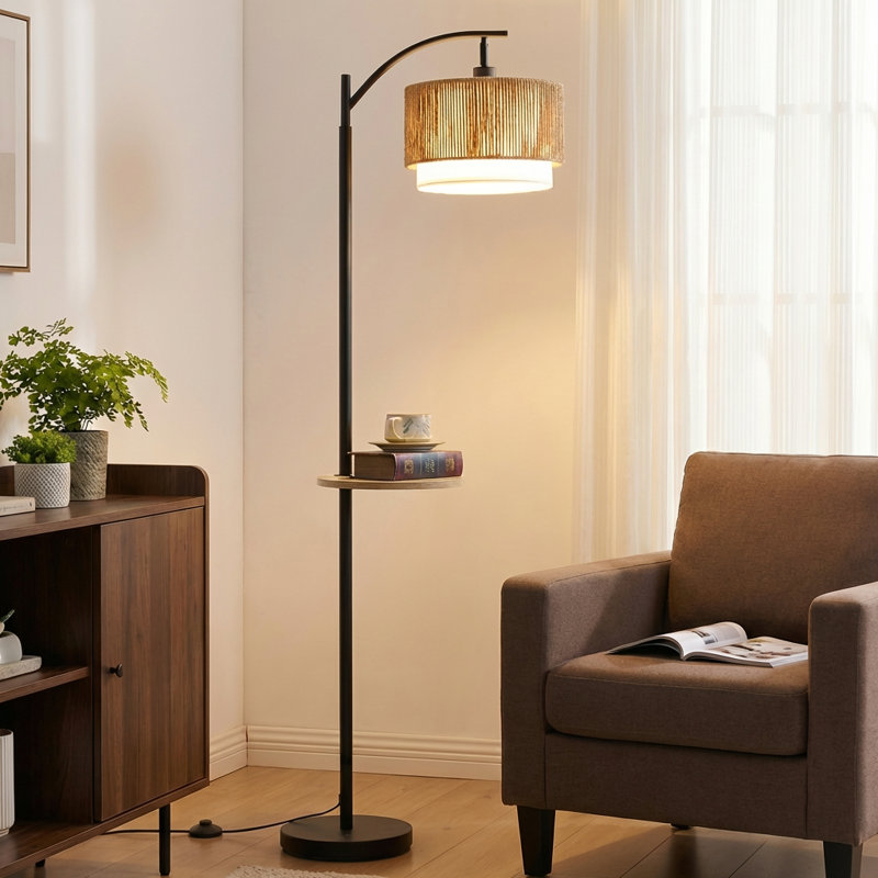 63.2'' Tray Table Floor Lamp, Minimal Oak