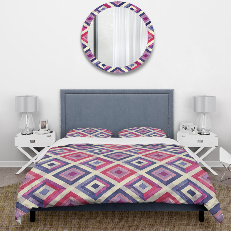 Ensemble de housse de couette bleu rose Midcentury Maze - Midcentury, Housse de couette très grand + 2 taies décorativ