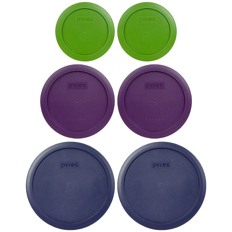 Pyrex (4) 7200 2-cup Glass Bowls, & (4) 7200-PC Red Plastic Lids