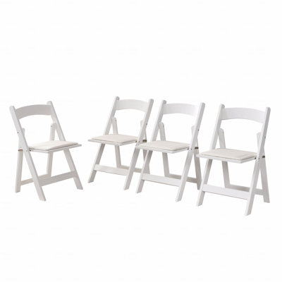 Fabric Upholstered Folding Chair,Space Saving, Easy To Carry,,4PCS,Beige Cushion/White Shelf,Dining Room