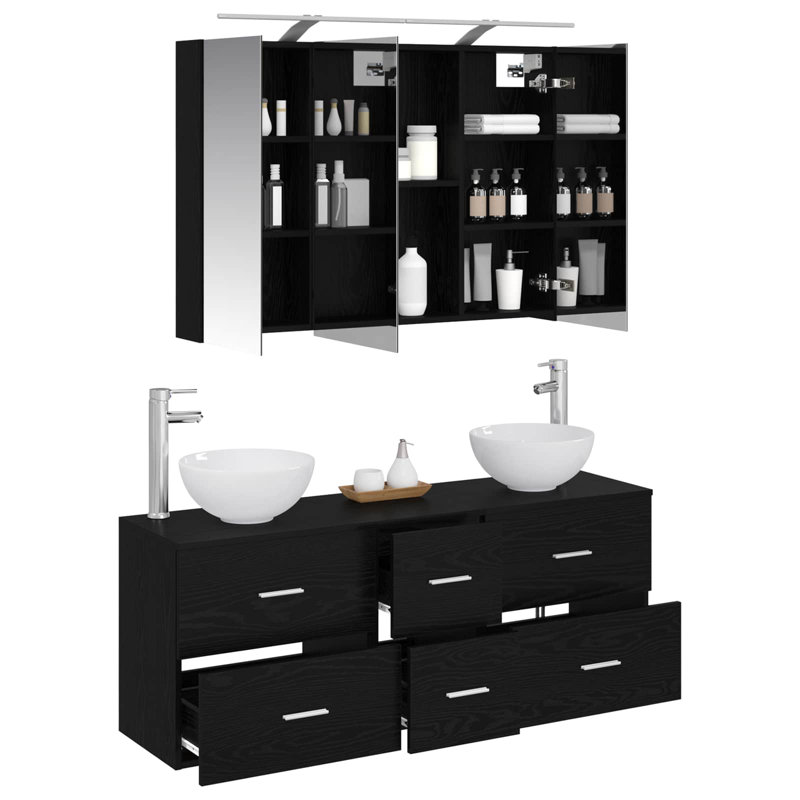 Vanity & Mirror Set, Dark Wood