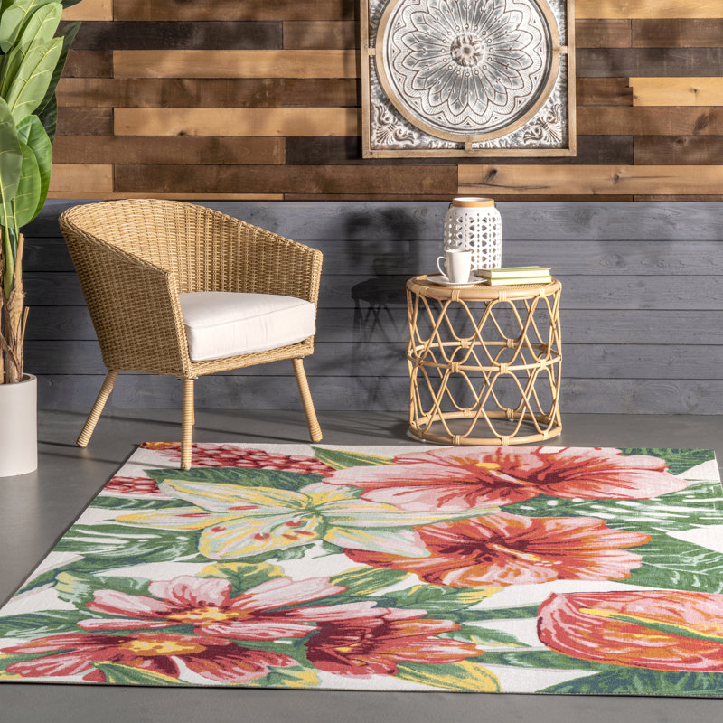 Perao Floral Indoor / Outdoor Rug, Rectangle 5' x 8'