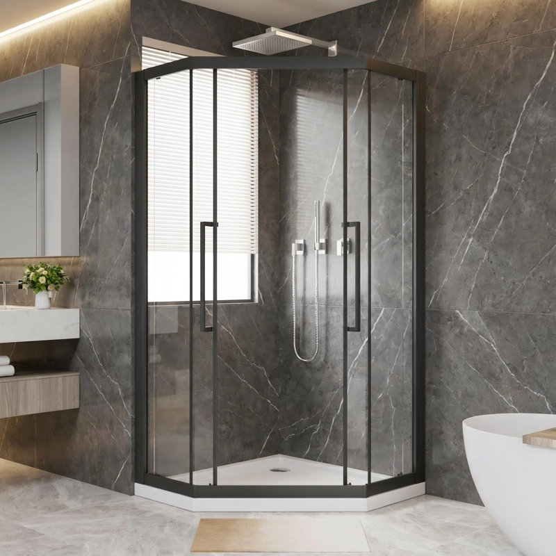 Ensemble de porte de douche coulissante 36 "x 72" avec plateau de douche blanc 36 "