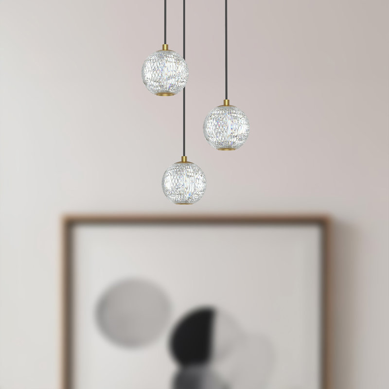 Marni 3 - Light LED Cluster Pendant, Natural Brass