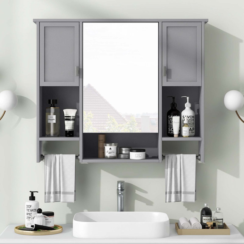 Bathroom Wall Cabinet With Mirror, Gray