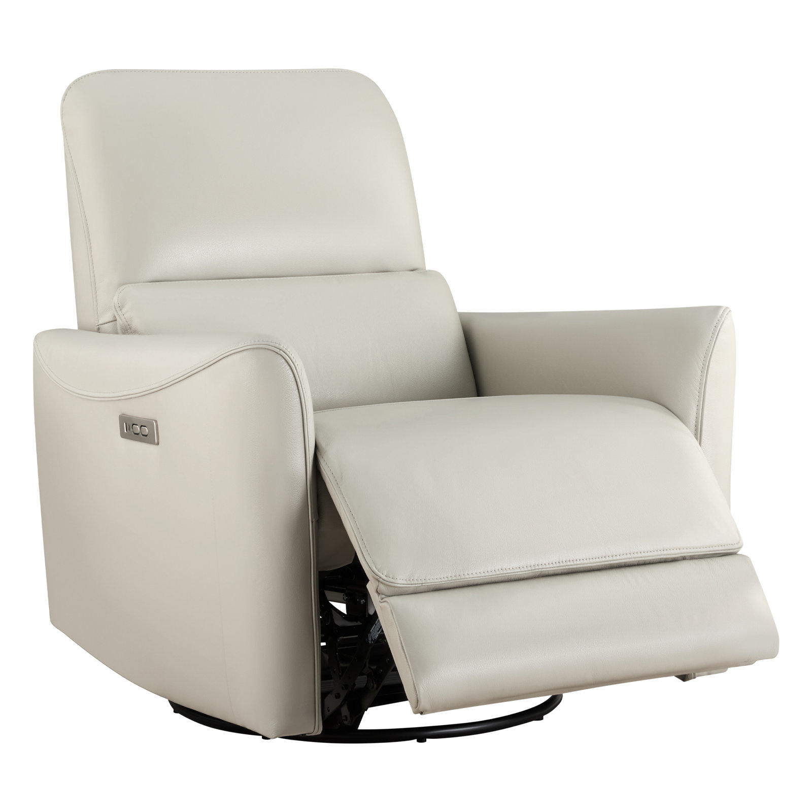 Santo Genuine Leather Swivel Power Recliner, Denali Ivory Genuine Leather