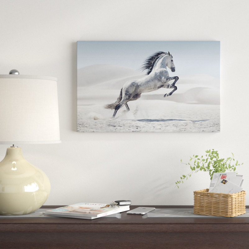 Photographie d'un cheval blanc au galop, H 20 po x l 20 po x P 1 po, Toile tendue
