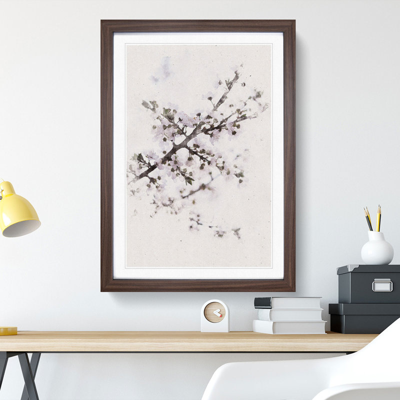 Branch of a White Cherry Blossom Tree - Picture Frame Painting Print on MDF, 63cm H x 45cm W x 2cm D, Walnut Framed