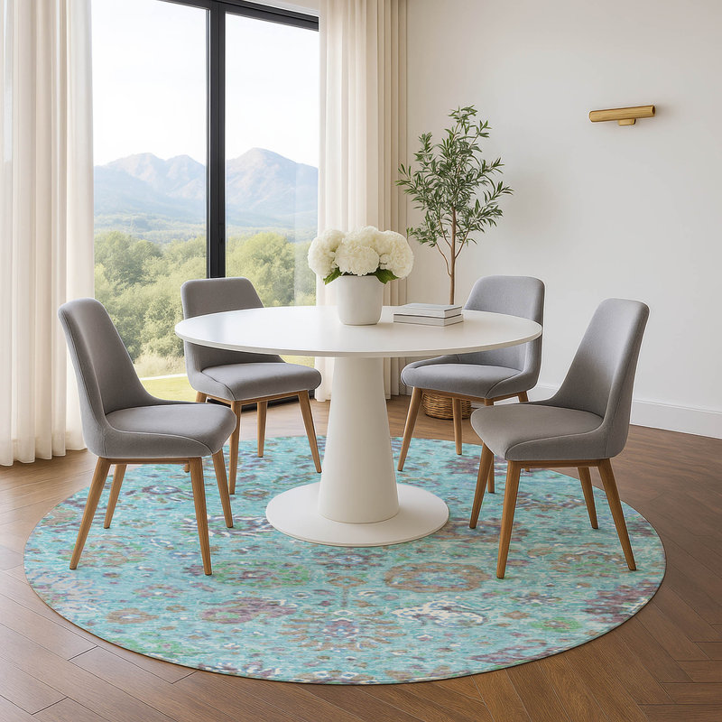Premium Machine Washable Ariel Global Rug, Round 8'