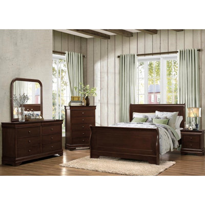 Traditional Full Bedroom Bed In Dark Cherry Wood Color With Comfortable Design