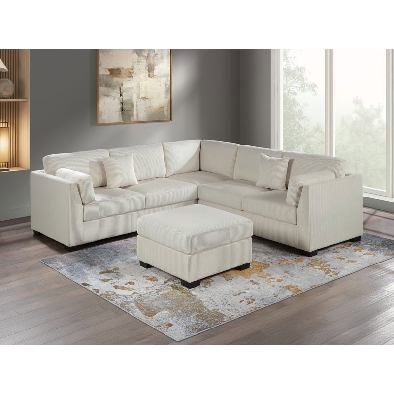 Ensemble de canapé 4 pièces L-Sectional RAF / LAF, Velours côtelé beige