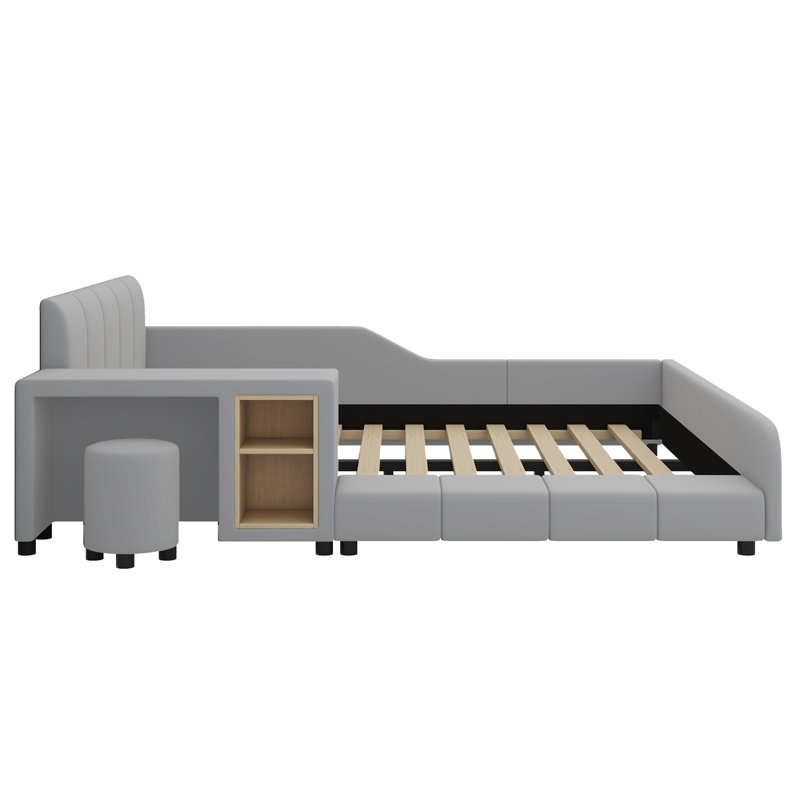 Lit plateforme tapissier avec rangement Leavie, Grand, Beige