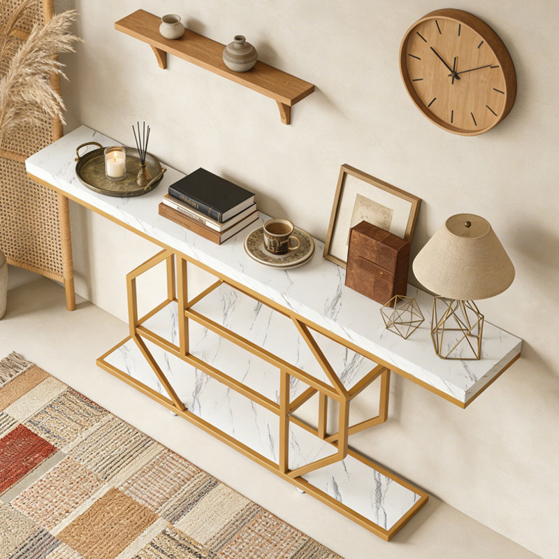 4-Tier Console Table Sofa Table Accent Table with Storage Shelves