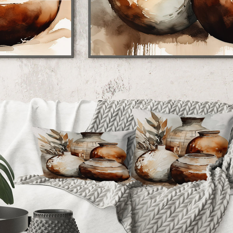 Coussin décoratif brun et crème en terre I - Boho Pottery