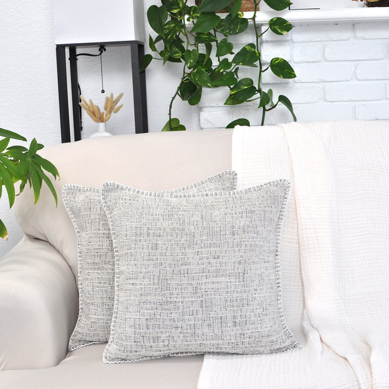 Oveesha Cream White Chenille Square Throw Pillow Covers, 20" x 20" (Set of 2)