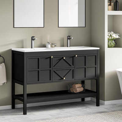 Ensemble de meuble-lavabo double 48 po avec 2 tiroirs et portes Farmhouse