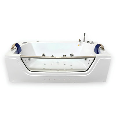 PRIVILEGE 71" x 35.5" 2-Person White Whirlpool Bathtub with Dual Pump