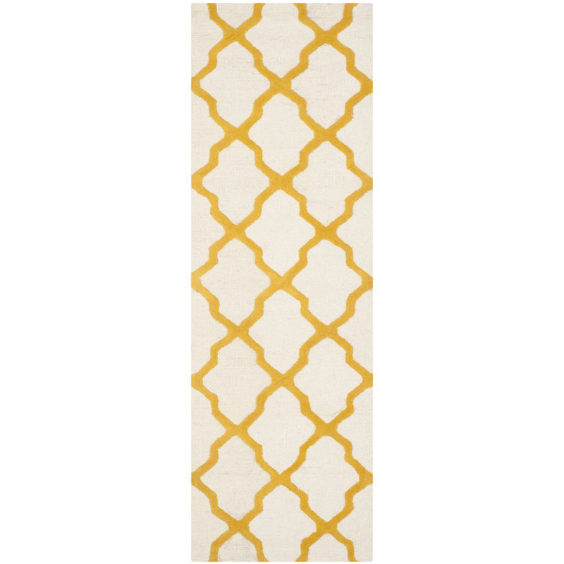 Cannen Hand Tufted Wool Geometric Rug, Runner 2'6" x 8', Ivory/Gold