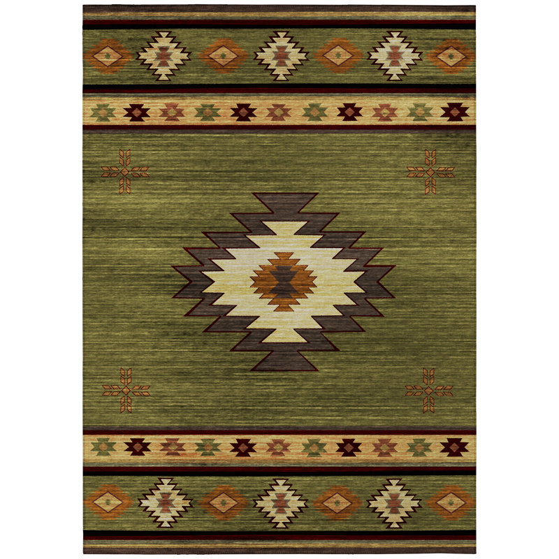 Binford Washable Southwestern Indoor / Outdoor Rug, Rectangle 5' x 7'6"