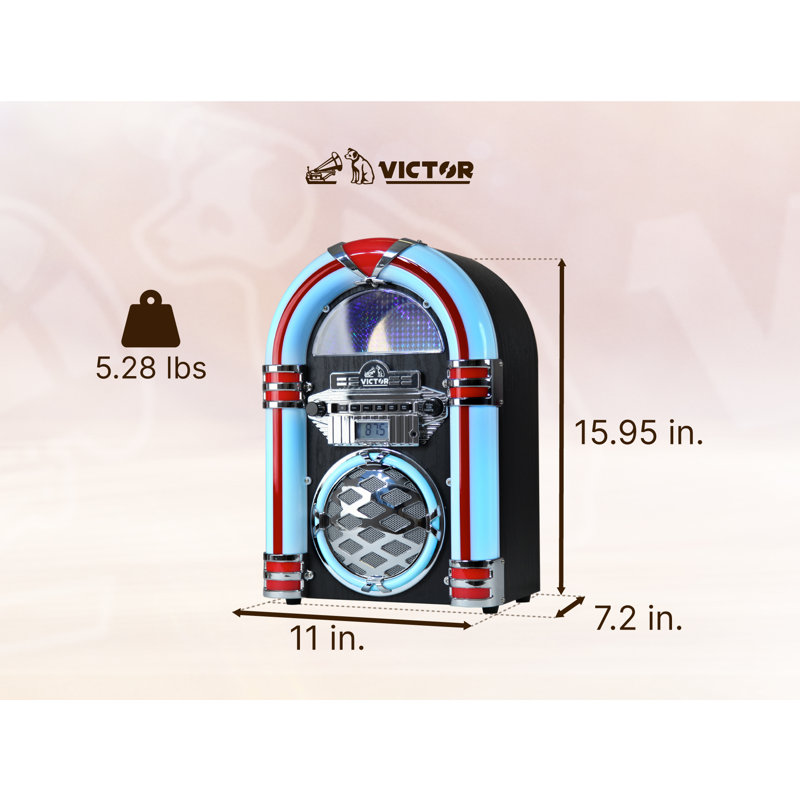 Victor Black Retro Bluetooth Jukebox Speaker with Multicolor LED Lighting