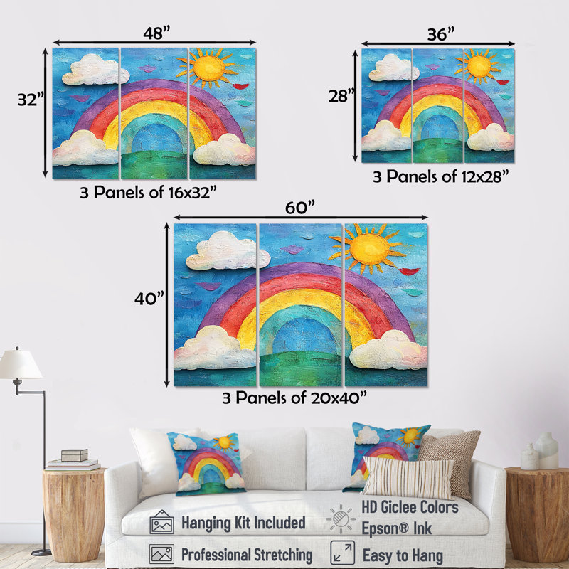 Rainbow Bright I - ensemble d'art mural pour chambre de bébé, H 28 po x l 36 po x P 1 po, Toile tendue