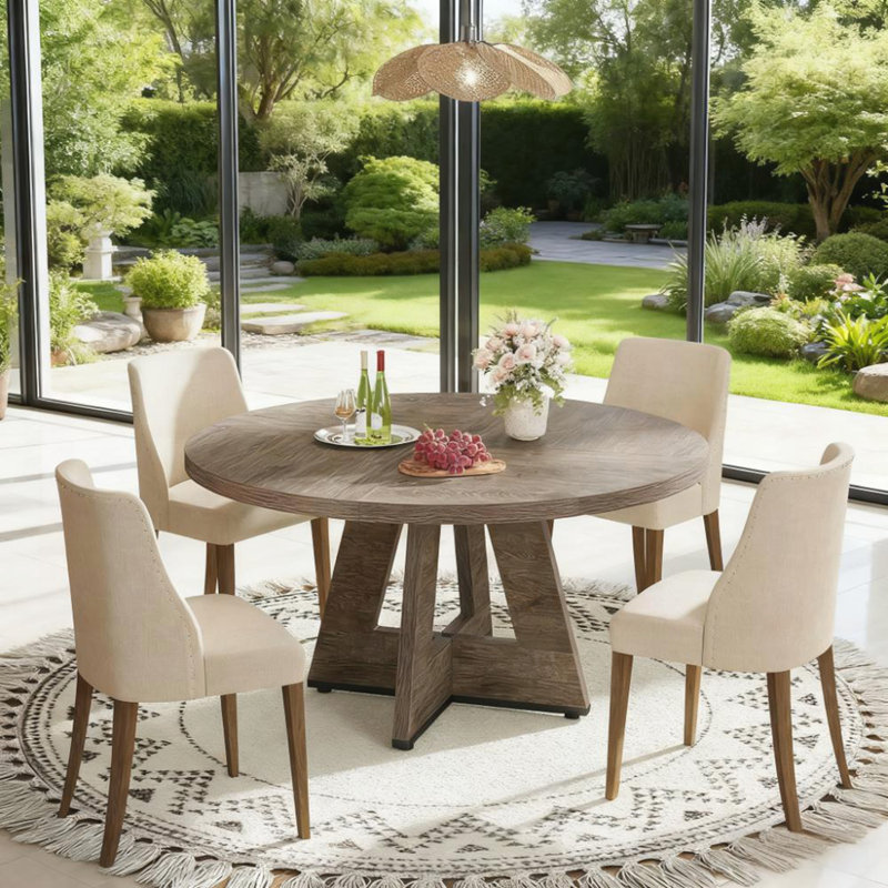 Round Dining Table, Wood Dining Table, 47 Inch