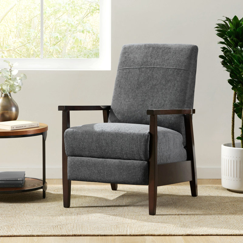 Fauteuil club inclinable manuel en bois de 24,75 po de largeur, conception compacte, Tissu gris anthracite