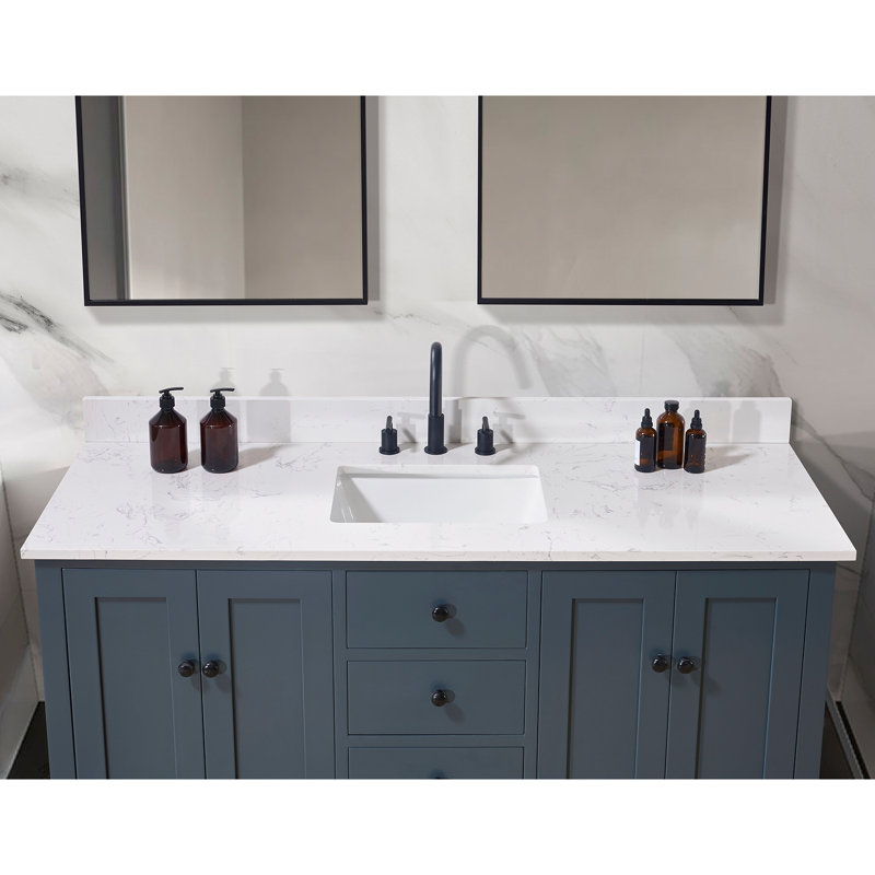 Trento 61 in. White Composite Vanity Top with Rectangular Sink