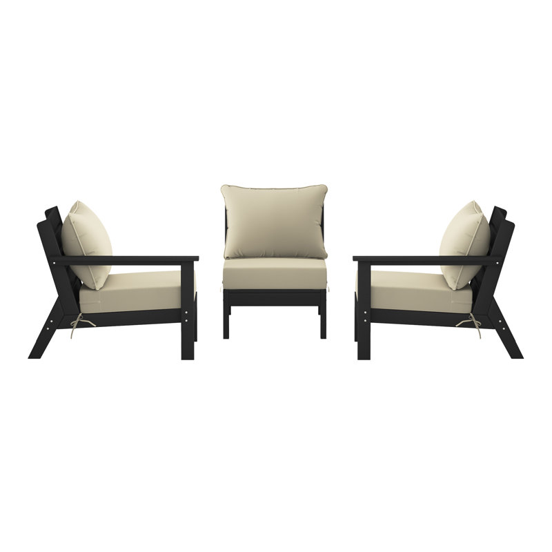 3-Piece Deep Seating Set With Cushions, Black, Beige