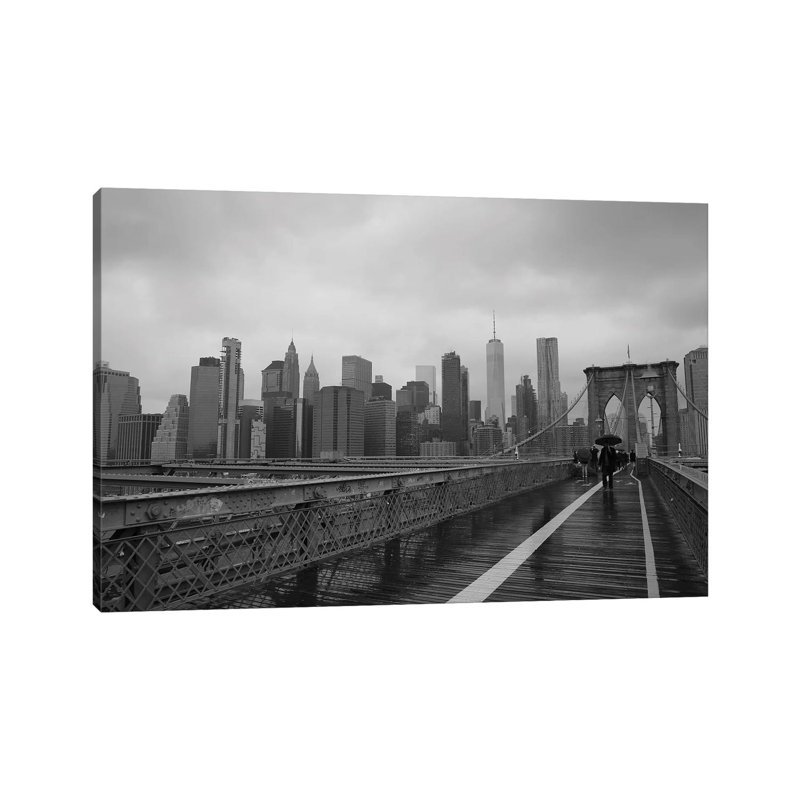 City Scape From Brooklyn Bridge 1 Piece Wrapped Canvas Wall Art, 66.04 cm H x 45.72 cm W x 3.175 cm D