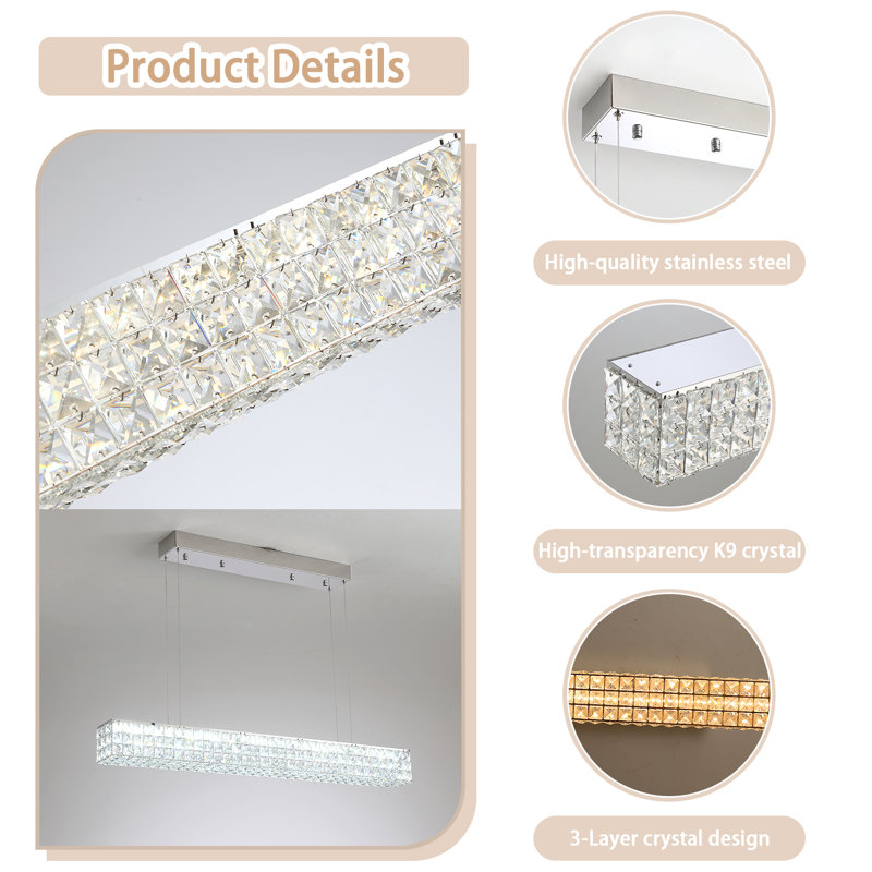 Lustre moderne en cristal Lustre rectangulaire en cristal Lustre suspendu contemporain en cristal pour salle à manger Îlot de cuisine (l 40 po)