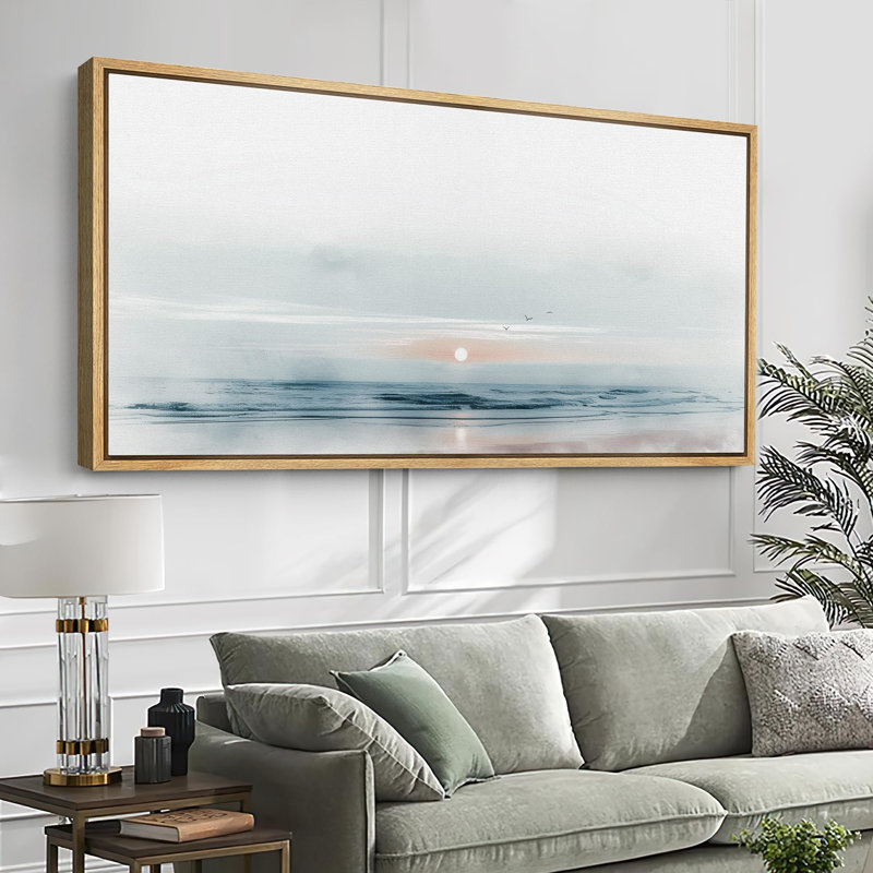 «Coastal Beach Abstract Sunrise Over Rolling Hills», reproduction d'art sur toile, H 30 po x l 60 po, Naturel