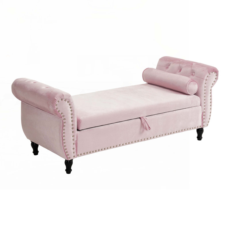 Bentlee Velvet Upholstered Storage Bench , Baby Pink