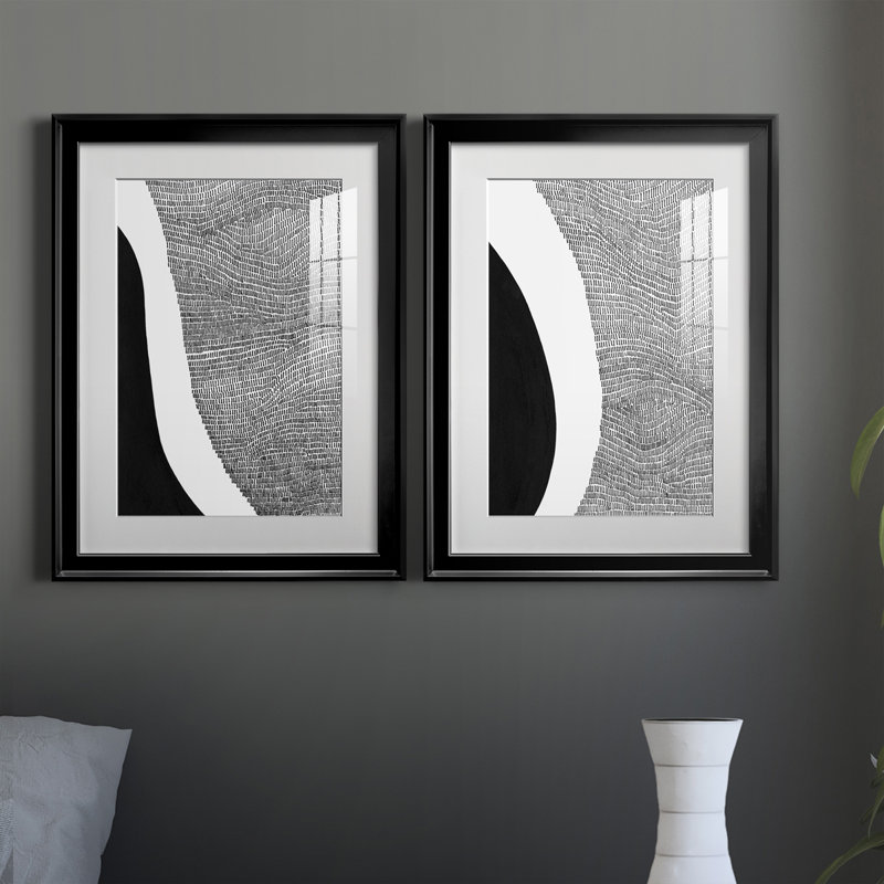 «Black & White Abstract I», ensemble de 2 impressions encadrées, Cadre noir, H 24,5 po x l 18,5 po x P 1,25 po