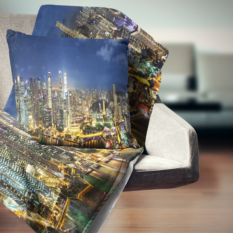 Coussin de cityscape panorama skyscrapers singapour, 18 po x 18 po, Coussin décoratif