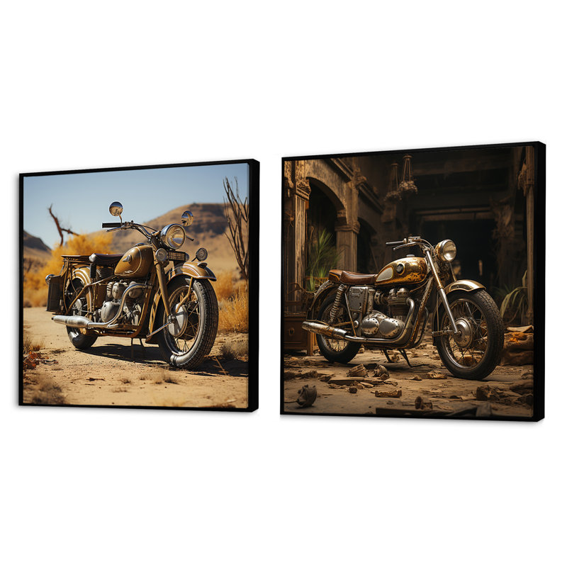Dessert vélo rétro - ensemble de 2 collages carrés de moto, Cadre flottant noir, H 36 po x l 73 po