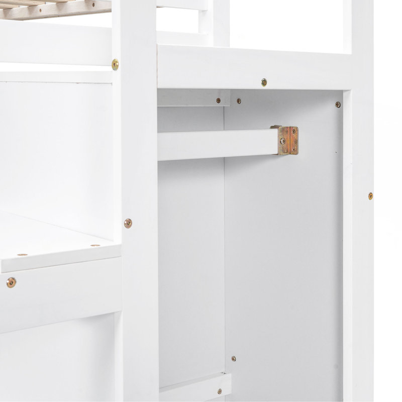 Lit mezzanine double avec garde-robe et escalier de rangement intégrés, Blanc