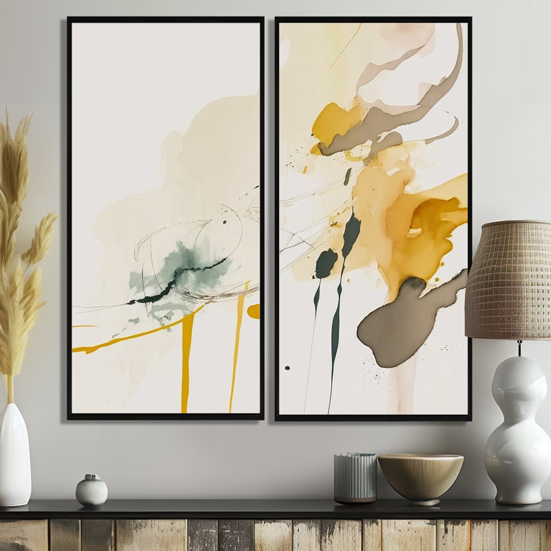 Touched By Mustard - jaune et gris ultime II - impressions sur toile bleues modernes, 32" H x 32" W, Black