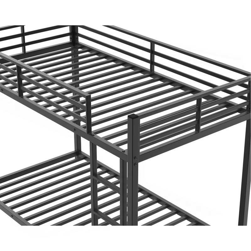 Lit superposé simple au-dessus d'un lit simple en métal, lit superposé bas avec échelle, cadre de lit, noir, fabrication en acier robuste, conception sécuritaire, assemblage facile, capacité du lit supérieur de 350 lb, capacité du lit inférieur de 500 lb