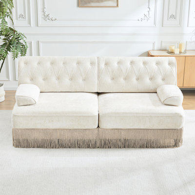 Velours beige doux avec frange à pampilles et capitonnage à boutons, assemblage facile pour le salon, frange capitonnée modulaire, aires de repos idéales