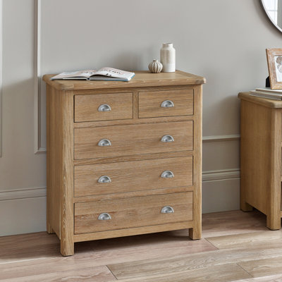 Jeremey Solid Wood 85cm W 5 - Drawer Chest of Drawers